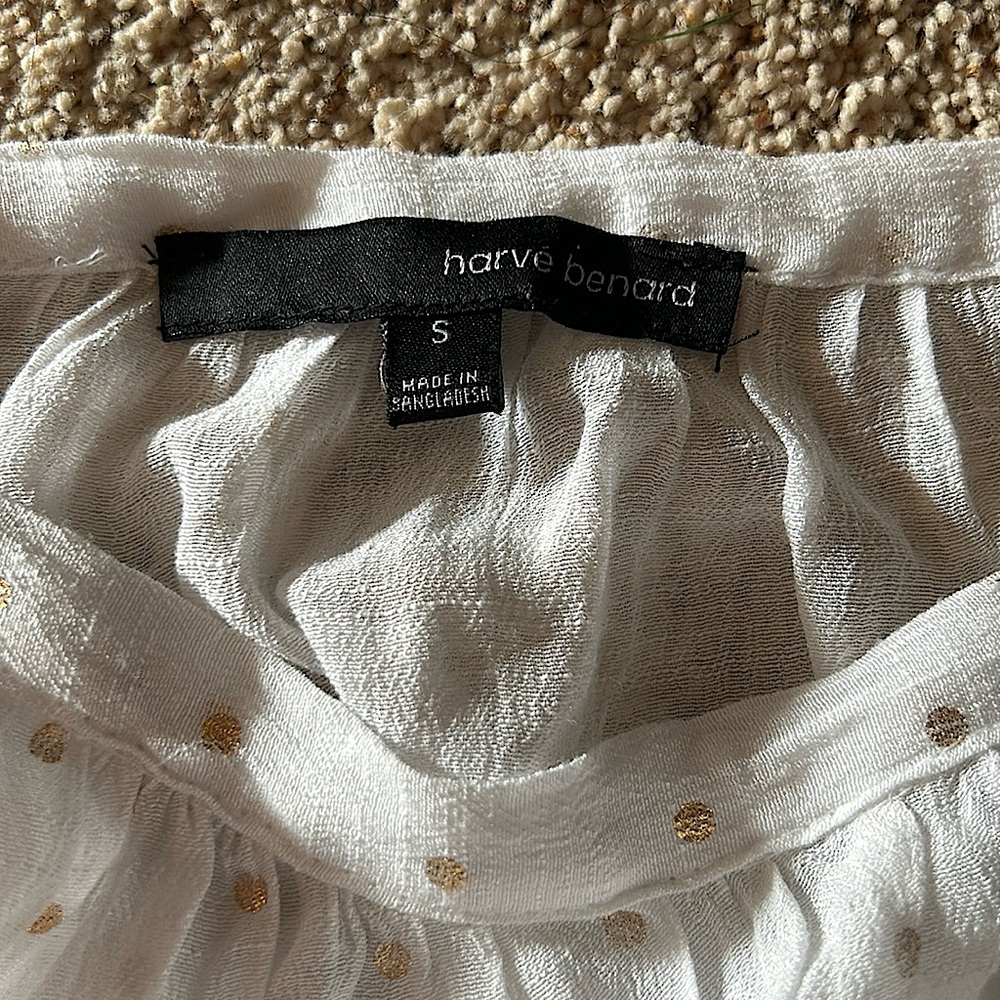 Harve’ Benard White Gold Dotted Short Sleeve Off Shoulder Shirt Top **Sz S** - Picture 4 of 4
